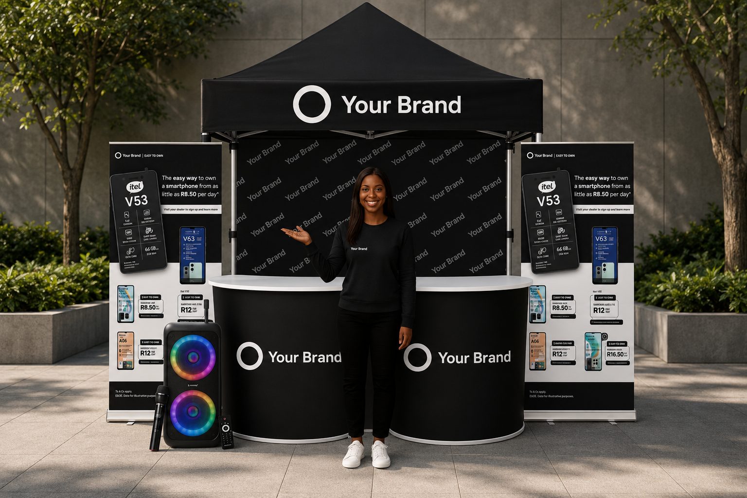 Branded pop-up activation stand used by an RGB Marketing mobile sales team